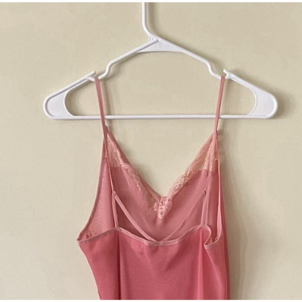 Sensara Pink Maxi Slip Dress Medium Lace Trim V Neck Spaghetti Strap Flowy Y2K - Picture 6 of 7